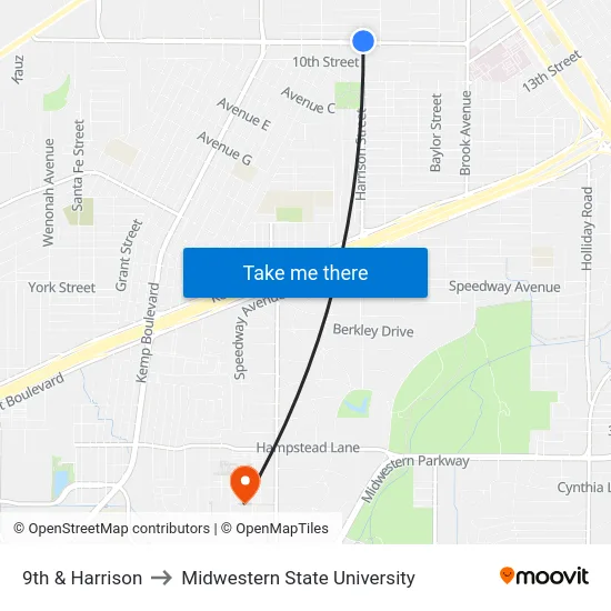 9th & Harrison to Midwestern State University map