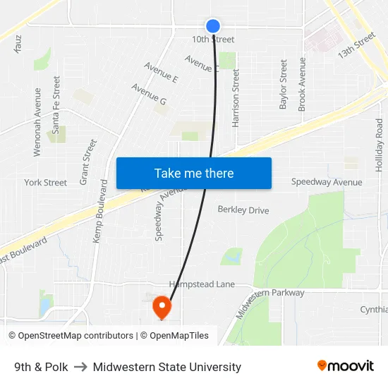 9th & Polk to Midwestern State University map