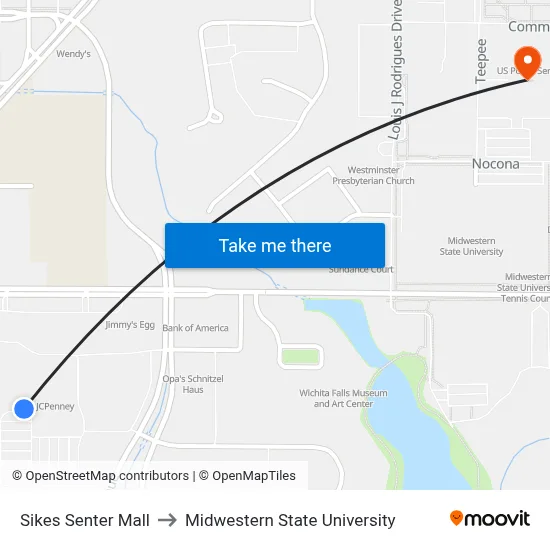 Sikes Senter Mall to Midwestern State University map