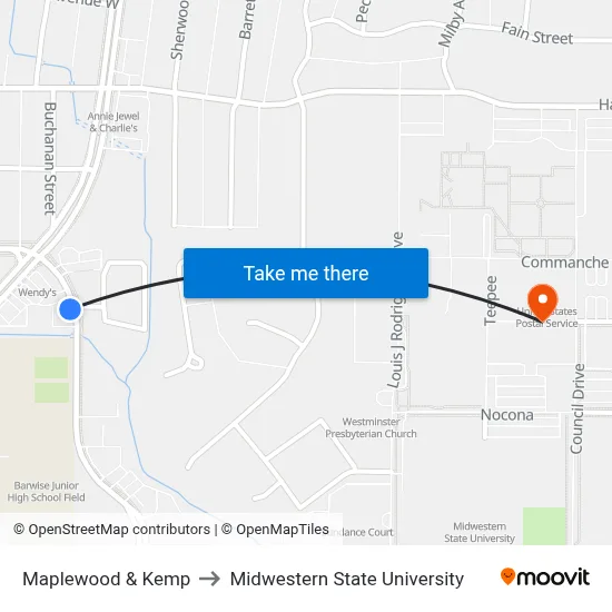 Maplewood & Kemp to Midwestern State University map