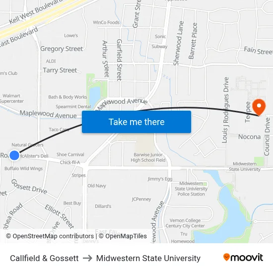 Callfield & Gossett to Midwestern State University map