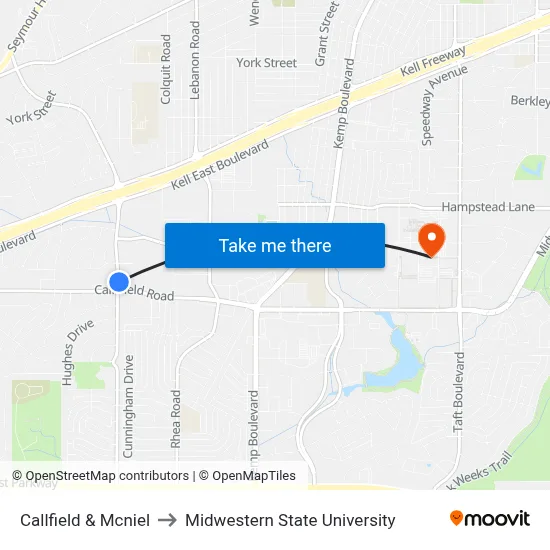 Callfield & Mcniel to Midwestern State University map