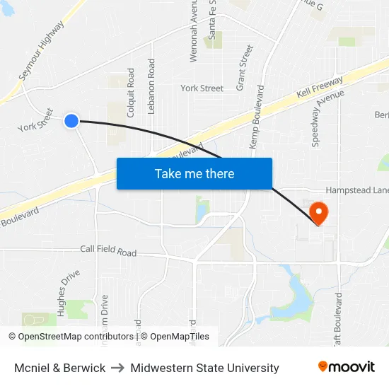 Mcniel & Berwick to Midwestern State University map