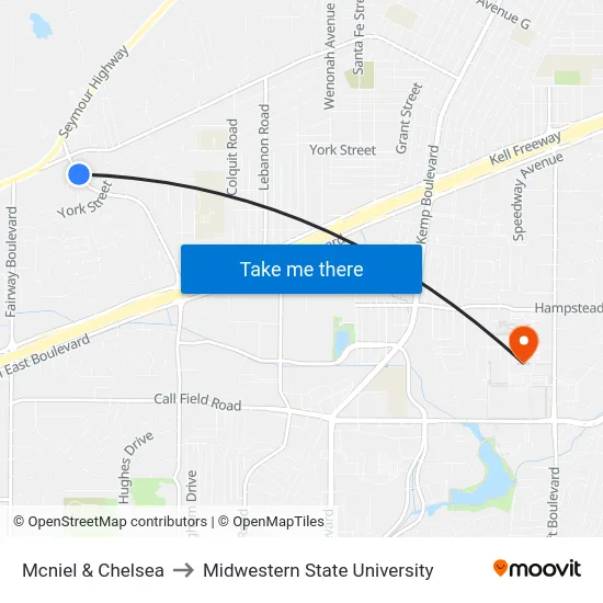 Mcniel & Chelsea to Midwestern State University map