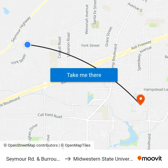 Seymour Rd. & Burroughs to Midwestern State University map