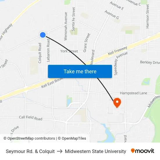 Seymour Rd. & Colquit to Midwestern State University map