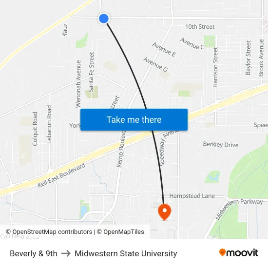 Beverly & 9th to Midwestern State University map