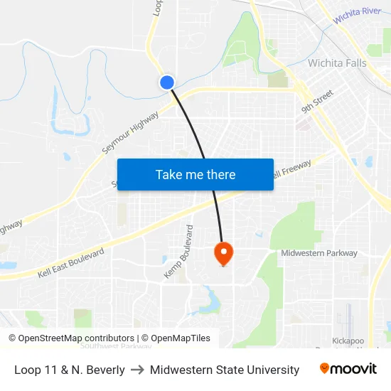 Loop 11 & N. Beverly to Midwestern State University map