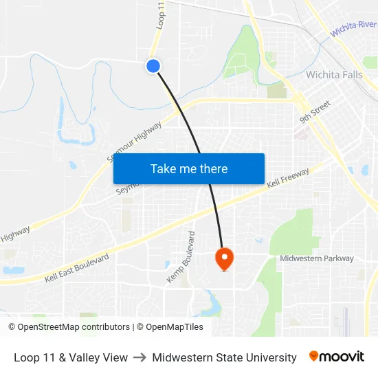 Loop 11 & Valley View to Midwestern State University map