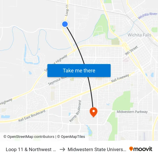 Loop 11 & Northwest Dr. to Midwestern State University map