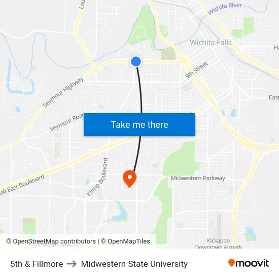 5th & Fillmore to Midwestern State University map