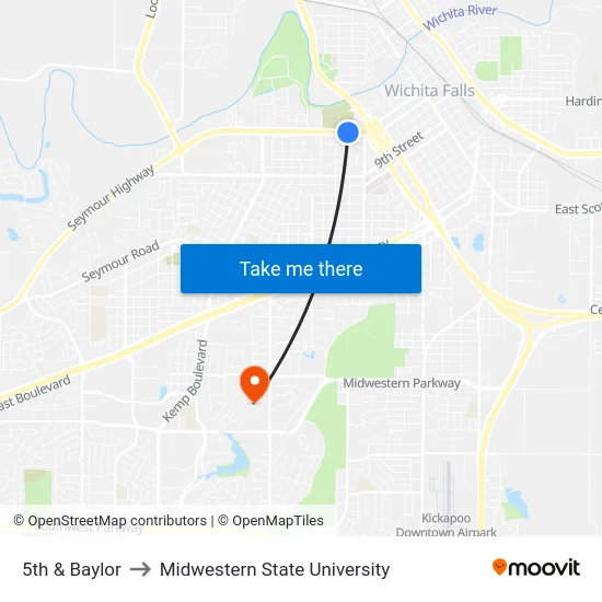 5th & Baylor to Midwestern State University map
