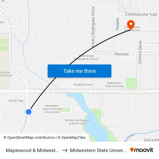Maplewood & Midwestern to Midwestern State University map