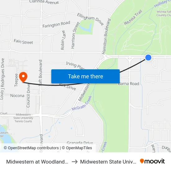 Midwestern at Woodlands Apt. to Midwestern State University map