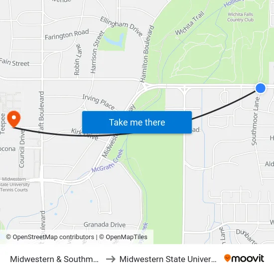 Midwestern & Southmoor to Midwestern State University map