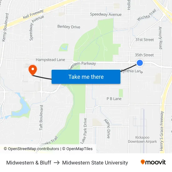 Midwestern & Bluff to Midwestern State University map