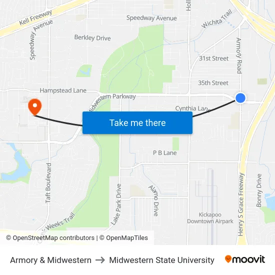 Armory & Midwestern to Midwestern State University map