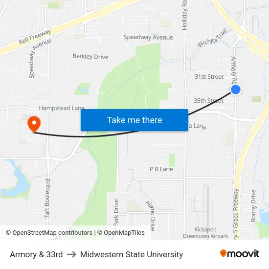 Armory & 33rd to Midwestern State University map
