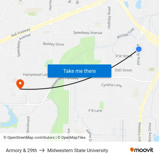 Armory & 29th to Midwestern State University map