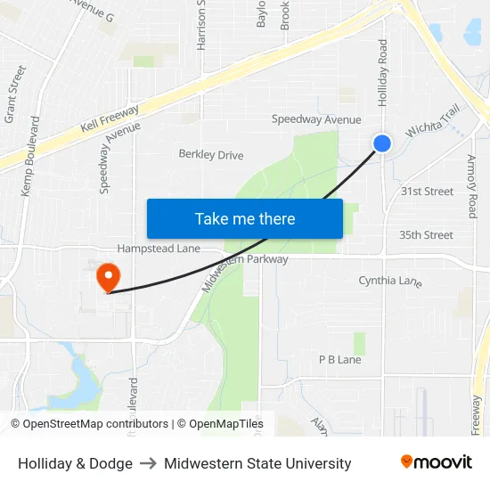 Holliday & Dodge to Midwestern State University map