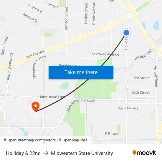 Holliday & 22nd to Midwestern State University map