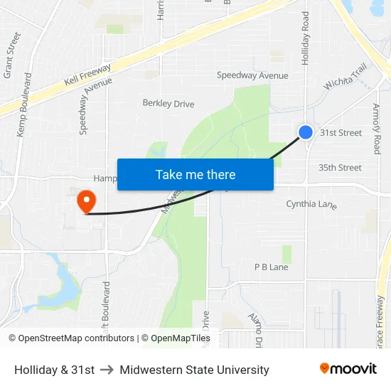 Holliday & 31st to Midwestern State University map
