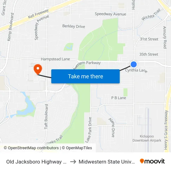 Old Jacksboro Highway 3702 to Midwestern State University map