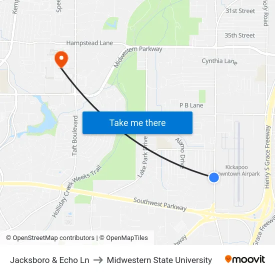 Jacksboro & Echo Ln to Midwestern State University map