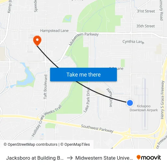 Jacksboro at Building Block to Midwestern State University map