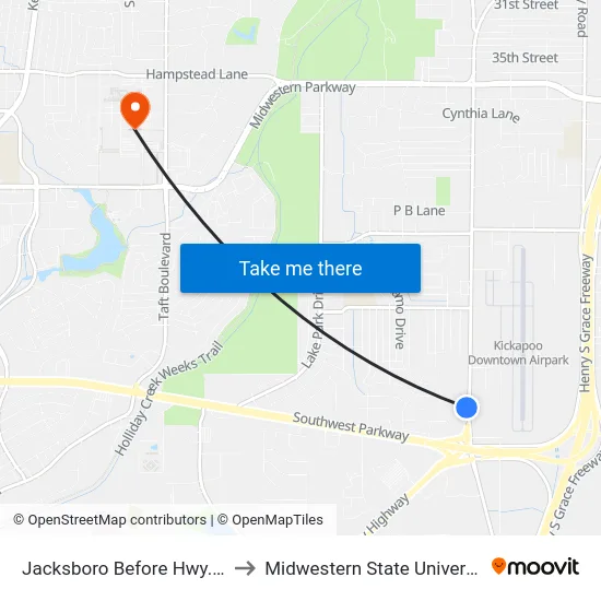 Jacksboro Before Hwy. 79 to Midwestern State University map