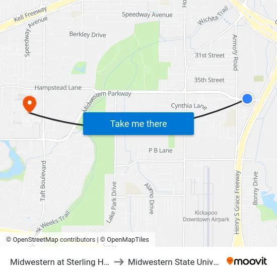Midwestern at Sterling House to Midwestern State University map