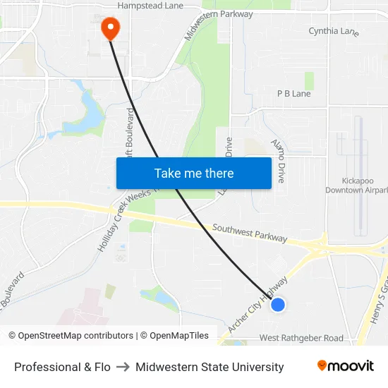 Professional & Flo to Midwestern State University map