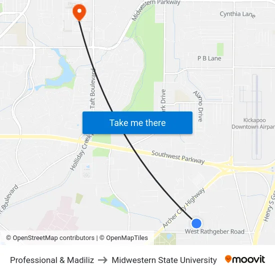 Professional & Madiliz to Midwestern State University map