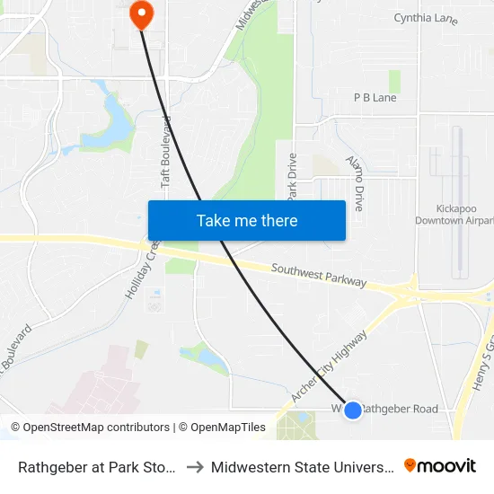 Rathgeber at Park Stone to Midwestern State University map