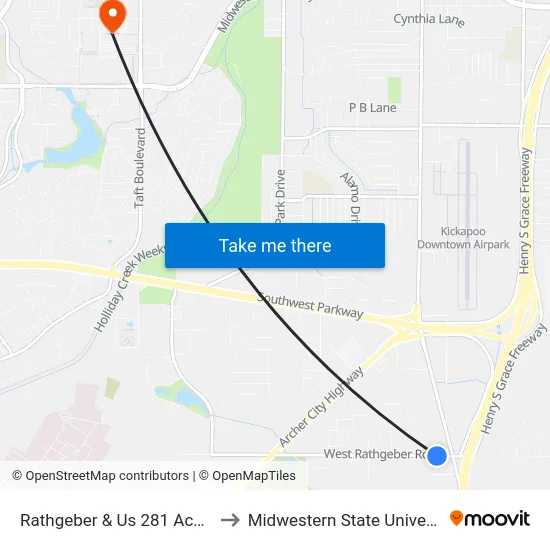 Rathgeber & Us 281 Access to Midwestern State University map