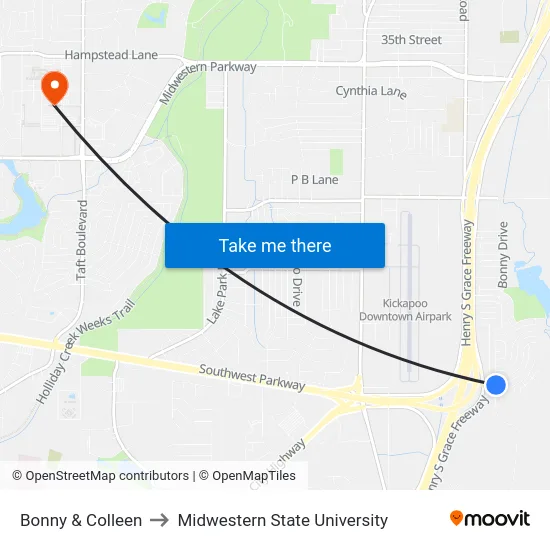 Bonny & Colleen to Midwestern State University map
