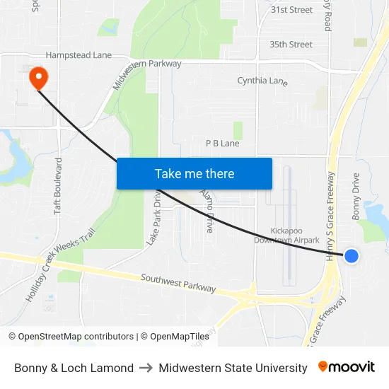 Bonny & Loch Lamond to Midwestern State University map