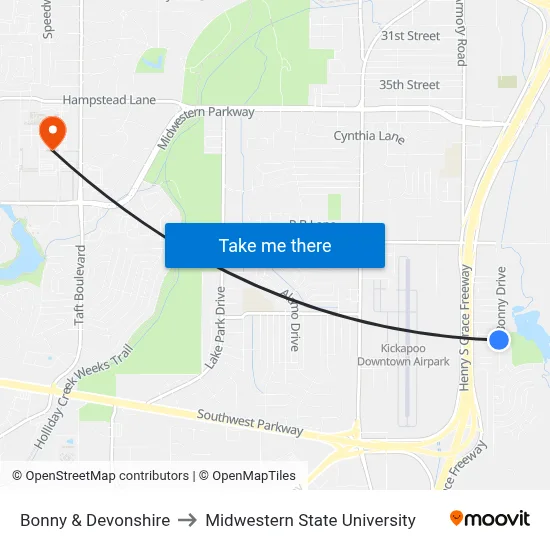Bonny & Devonshire to Midwestern State University map