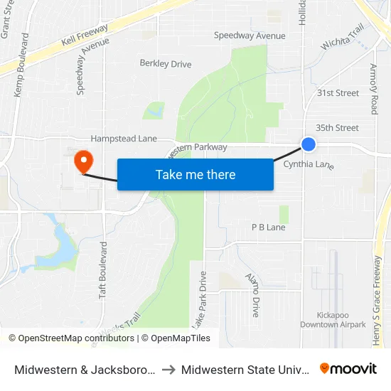 Midwestern & Jacksboro Hwy to Midwestern State University map
