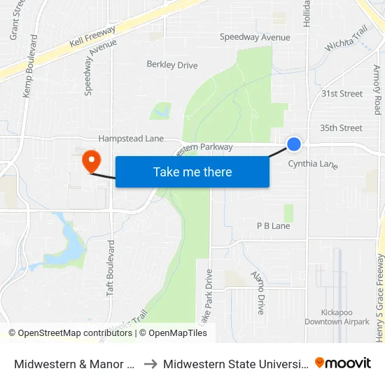 Midwestern & Manor Ln to Midwestern State University map