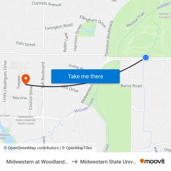 Midwestern at Woodlands Apt. to Midwestern State University map