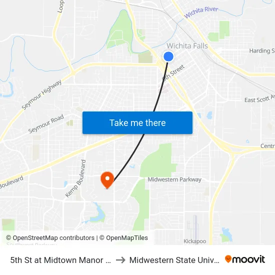 5th St at Midtown Manor North to Midwestern State University map