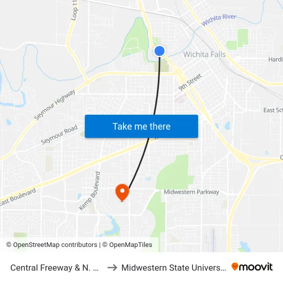 Central Freeway & N. 1st to Midwestern State University map