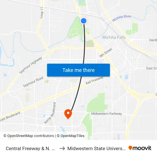 Central Freeway & N. 8th to Midwestern State University map