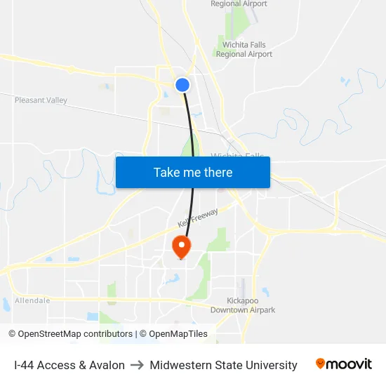 I-44 Access & Avalon to Midwestern State University map