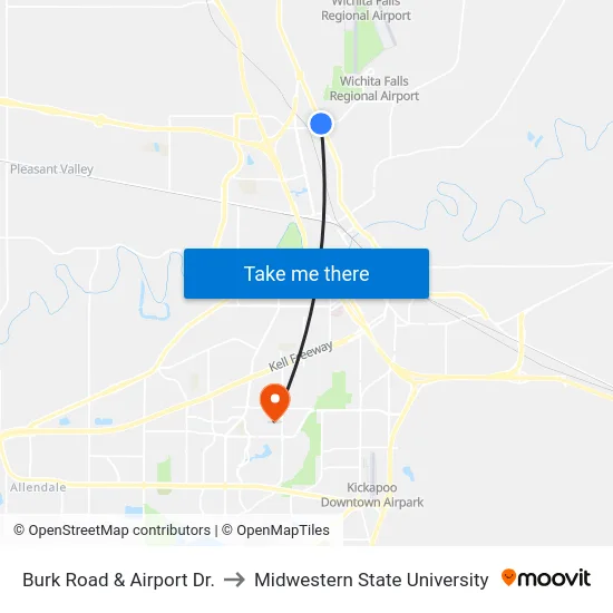 Burk Road & Airport Dr. to Midwestern State University map