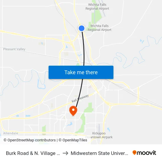 Burk Road & N. Village Dr. to Midwestern State University map