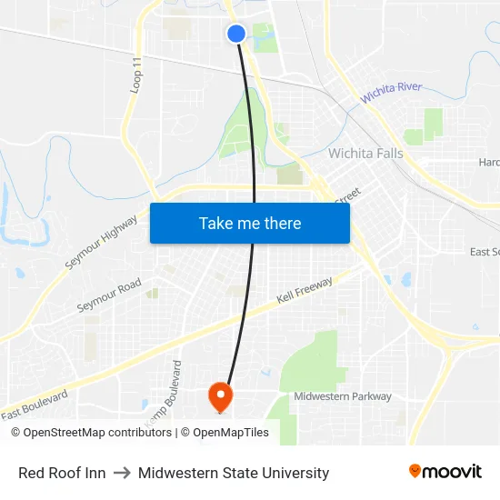 Red Roof Inn to Midwestern State University map