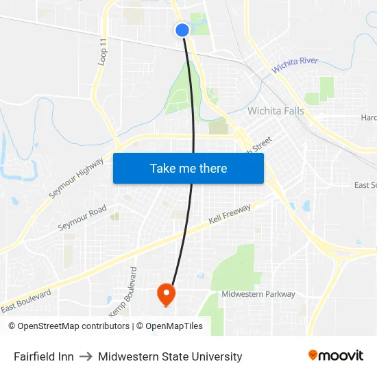 Fairfield Inn to Midwestern State University map
