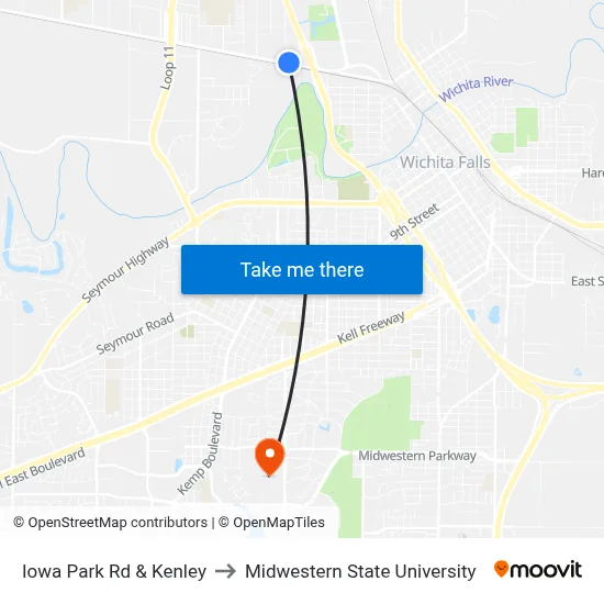 Iowa Park Rd & Kenley to Midwestern State University map